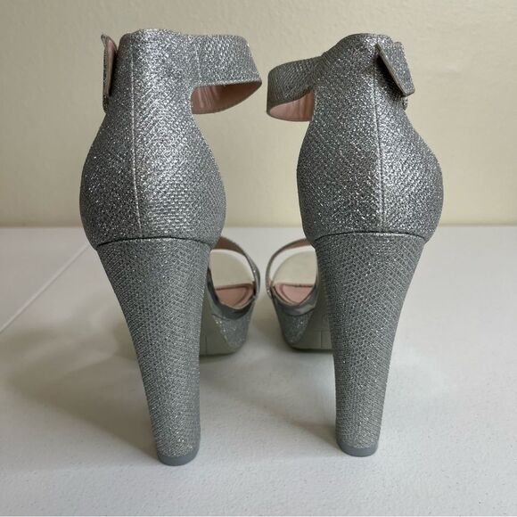 ShoeLand Cutesy Silver Sparkly Metallic Platform Ankle Strap High Heel Womens 11 - Picture 7 of 15